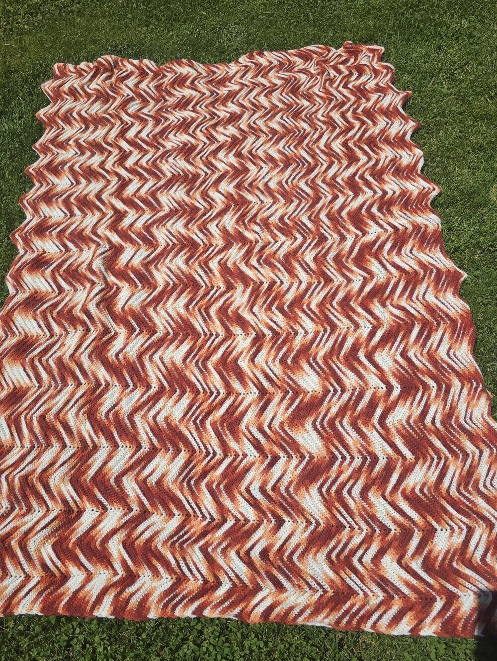 Vtg Handmade Afghan Crochet Earth Colors Zig Zag Chevron Blanket Throw 54x82